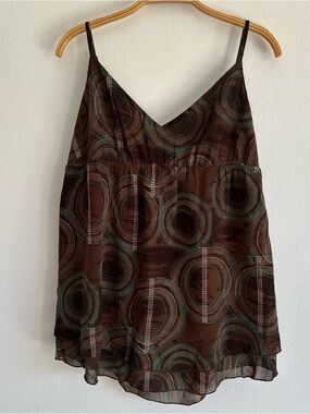 Vintage Y2K H&M Tank Top Fairy Brown Blue Layered Abstract Circles Whimsigoth